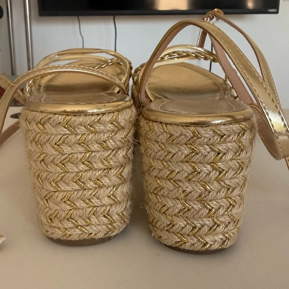 BRAND NEW gold strap wedge sandals size 7